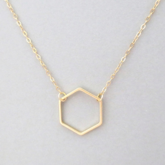 golden threads Jewelry - Dainty Hexagon Necklace Pendant